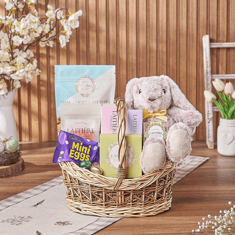 Easter Bunny Candy Basket, easter gift, easter, chocolate gift, chocolate, plush gift, plush, Rhode Island delivery