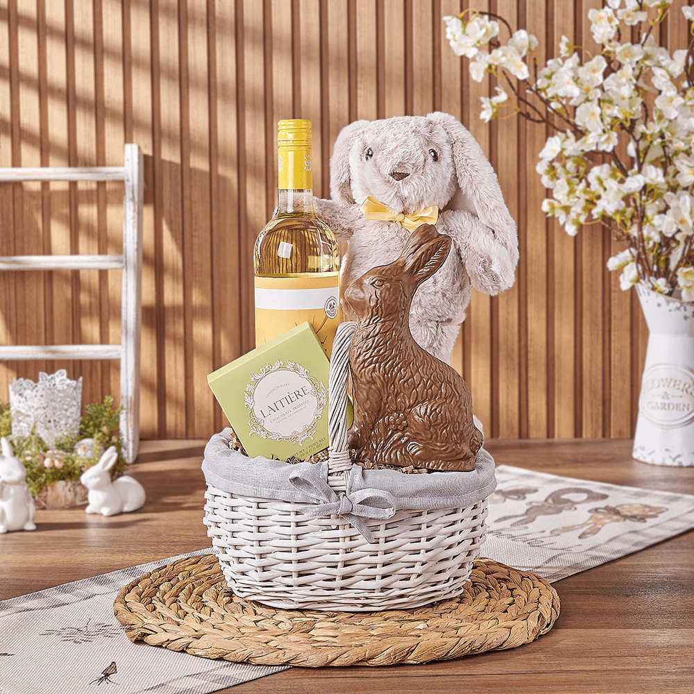 Easter Bunny Wine & Chocolate Basket, easter gift, easter, wine gift, wine, chocolate gift, chocolate, Rhode Island delivery