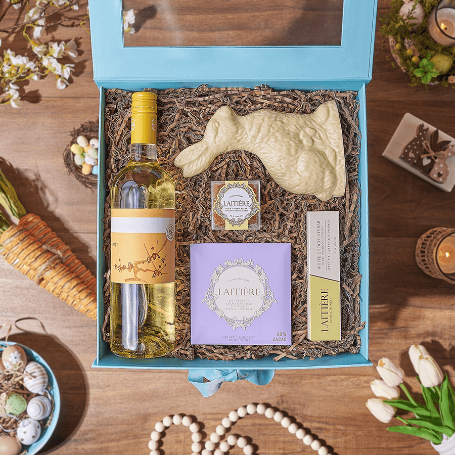 Easter Bunny & Wine Gift Box, wine gift, wine, chocolate gift, chocolate, easter gift, easter, Rhode Island delivery