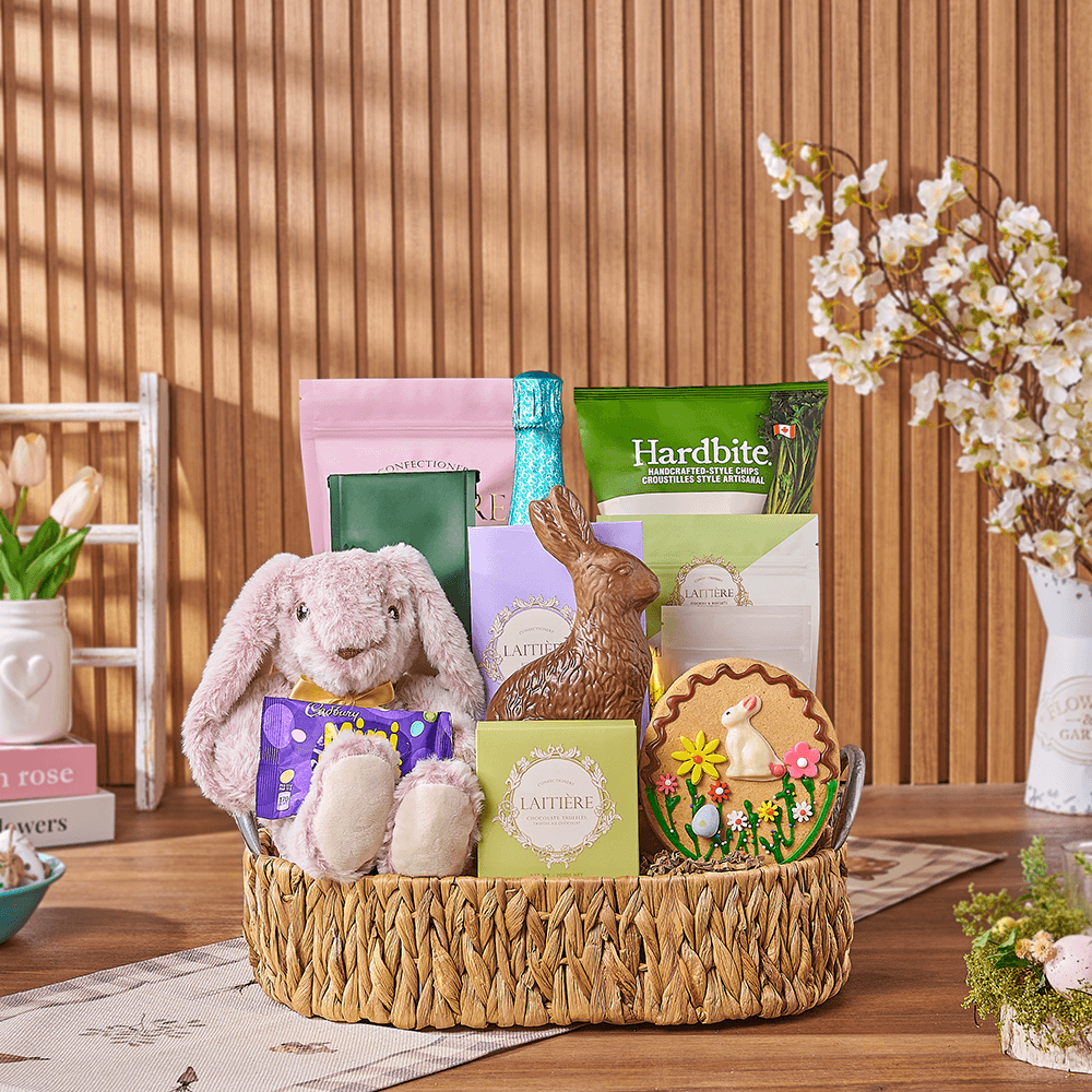 Easter Champagne &amp; Snack Basket, easter gift, easter, sparkling wine gift, sparkling wine, champagne gift, champagne, chocolate gift, chocolate, Rhode Island delivery