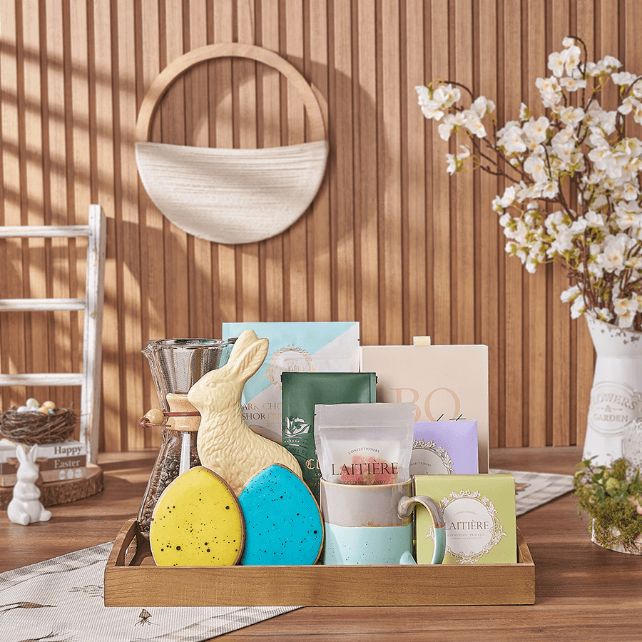 Easter Coffee & Treat Tray, easter gift, easter, chocolate gift, chocolate, cookie gift, cookie, coffee gift, coffee, Rhode Island delivery