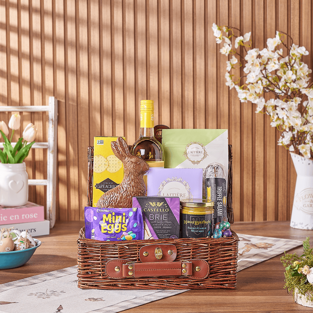 Easter Wine Picnic Basket, easter gift, easter, wine gift, wine, chocolate gift, chocolate, Rhode Island delivery