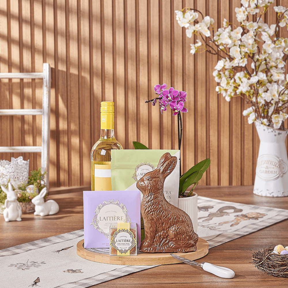 Easter Wine &amp; Orchid Gift Board, wine gift, wine, easter gift, easter, orchid gift, orchid, plant gift, plant, Rhode Island delivery