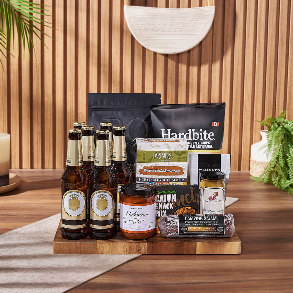 Raise a toast to St. Patrick’s Day or any occasion with our Etobicoke Beer &amp; Crunch Snack Basket - Rhode Island Baskets