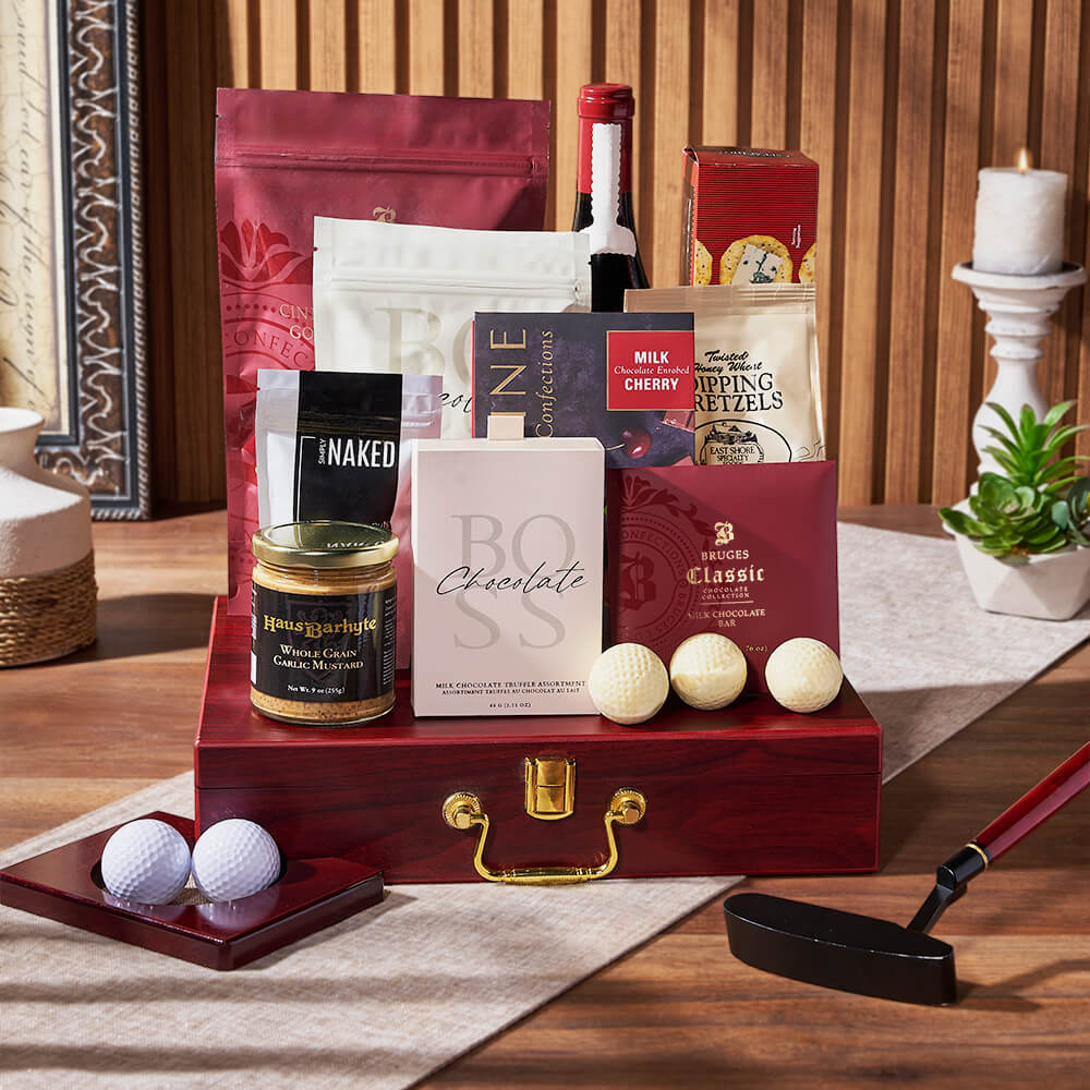 Executive Golf Wine &amp; Snack Gift Set, wine gift, wine, chocolate gift, chocolate, golf gift, golf, Rhode Island delivery