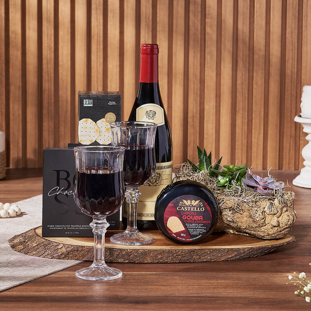 Exquisite Treats &amp; Wine Gift Set, wine gift, wine, plant gift, plant, Rhode Island delivery