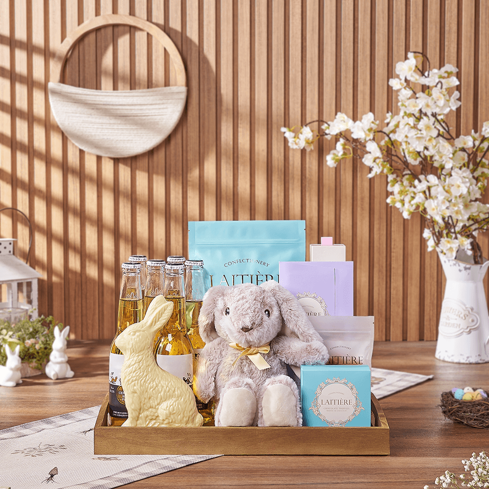 Easter Beer Tray with Plush Bunny – how the gift is presented