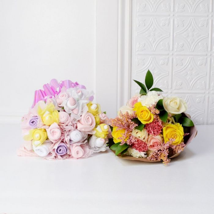 Floral &amp; Cuddly Bouquet For The Baby Girl Gift Set from Rhode Island Baskets - Rhode Island Delivery