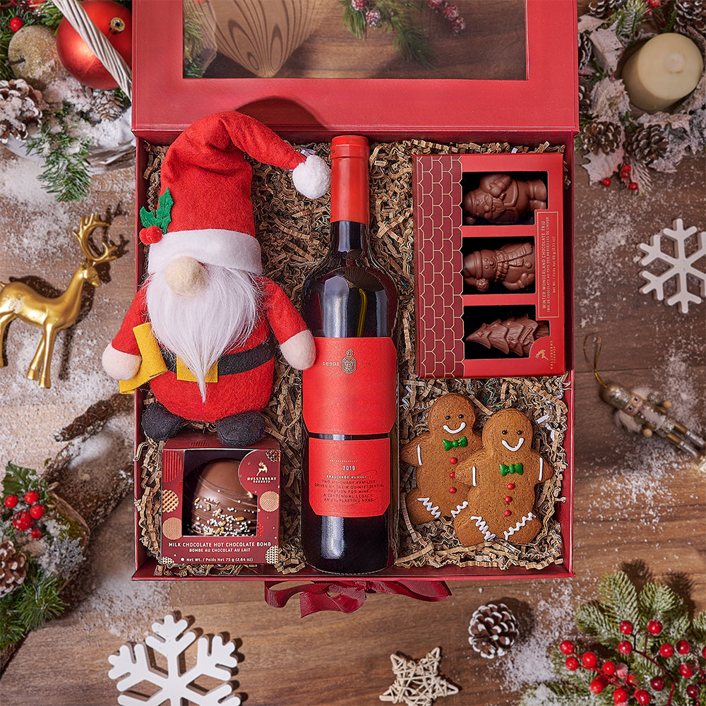 Gingerbread Man &amp; Wine Gift Set, wine gift, wine, chocolate gift, chocolate, christmas gift, christmas, Rhode Island delivery