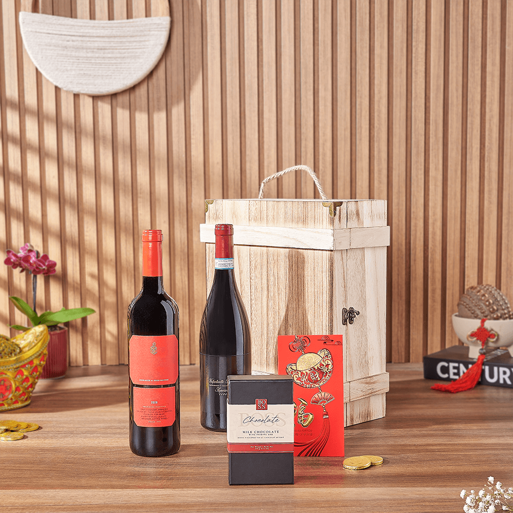 Good Fortune Wine Duo Box, wine gift, wine, chinese new year gift, chinese new year, lunar new year gift, lunar new year, Rhode Island delivery