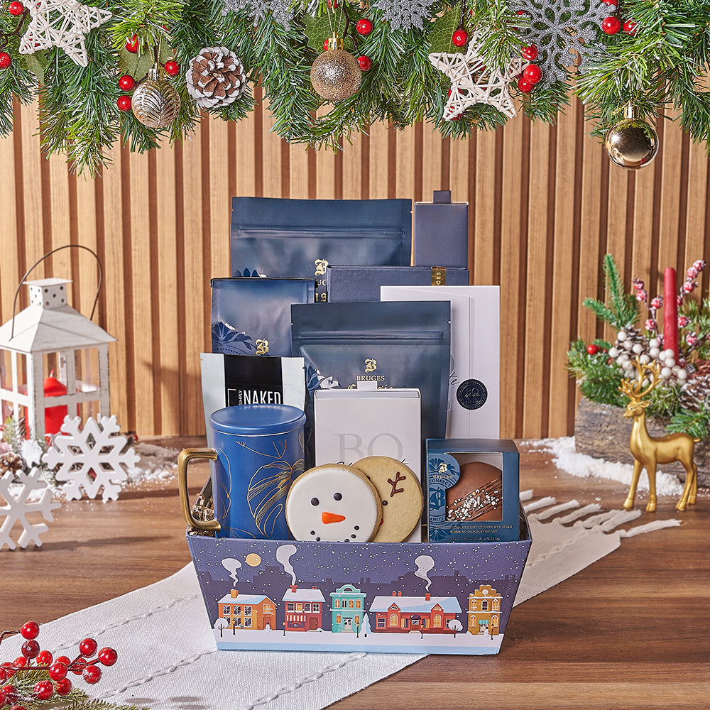 Festive Holiday Chocolate Coffee Basket – how the gift is presented