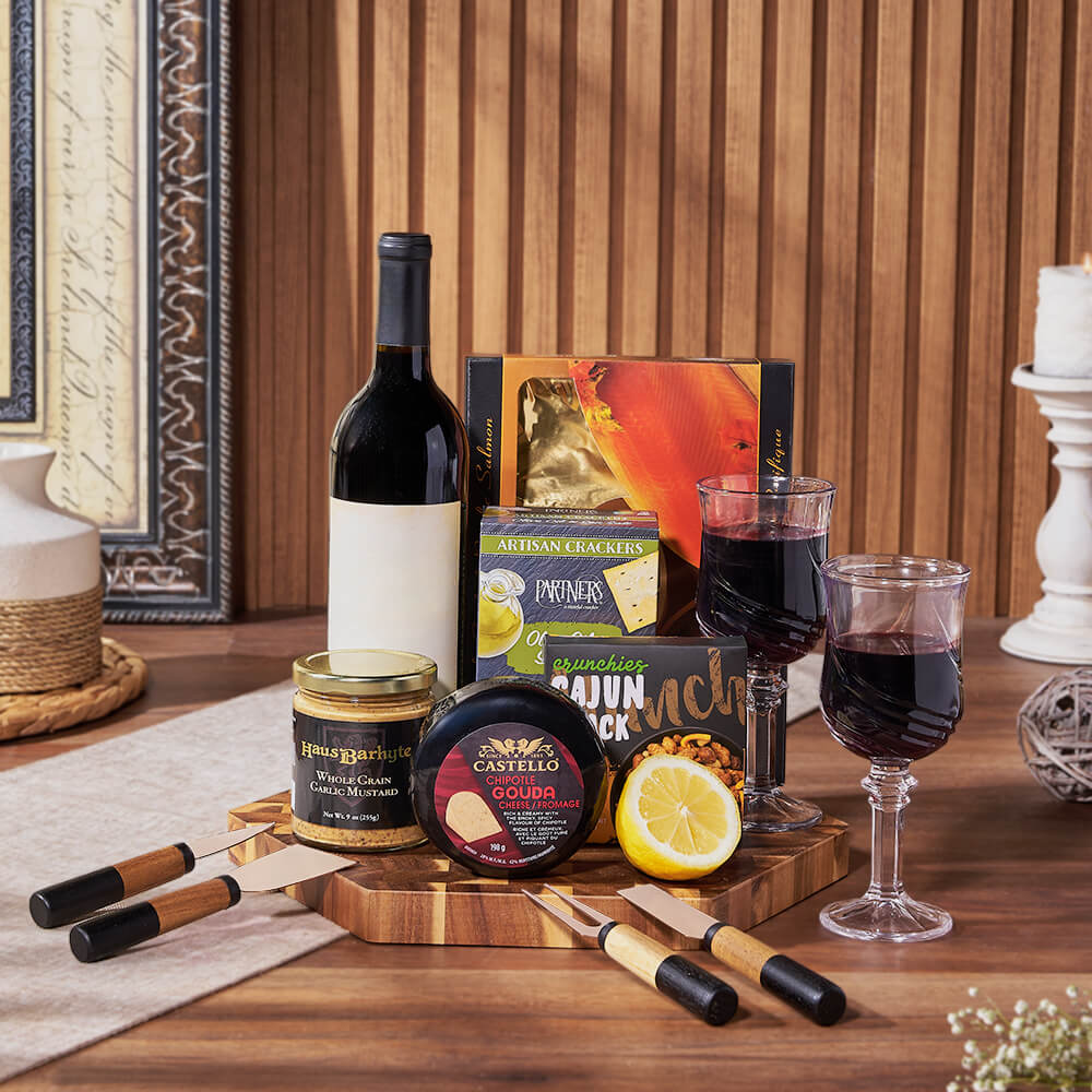 Gourmet Snack &amp; Salmon Gift Set with Wine, wine gift, wine, seafood gift, seafood, salmon gift, salmon, Rhode Island delivery