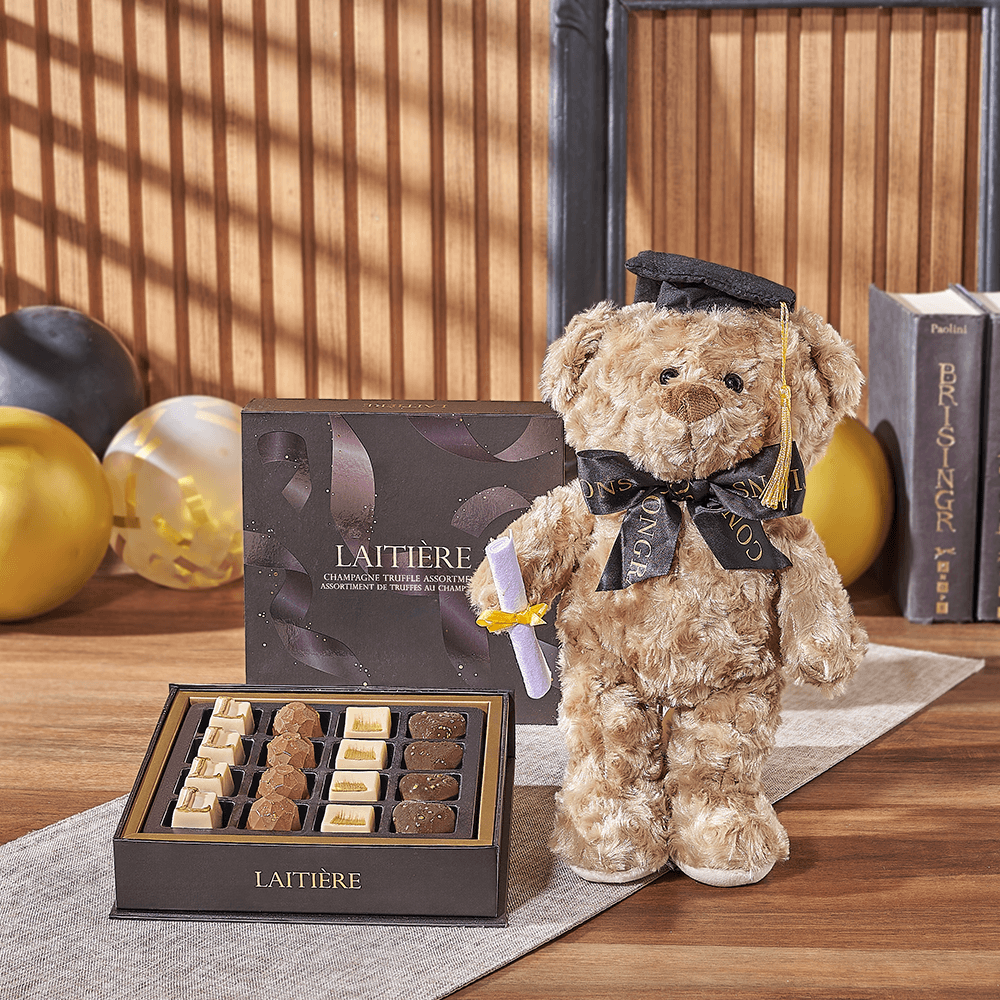 Graduation Bear &amp; Truffle Gift, chocolate gift, chocolate, graduation gift, graduation, plush gift, plush, Rhode Island delivery
