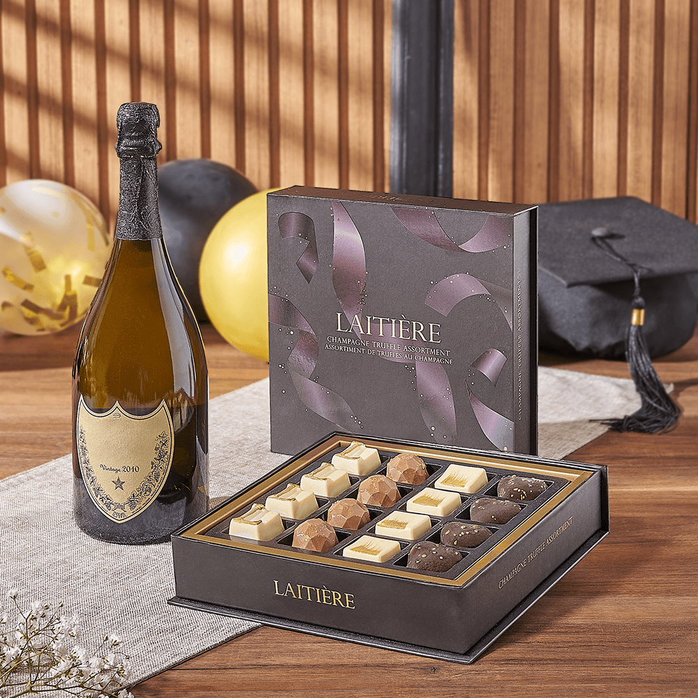 Graduation Champagne & Truffle Gift, graduation gift, graduation, champagne gift, champagne, sparkling wine gift, sparkling wine, chocolate gift, chocolate, Rhode Island delivery