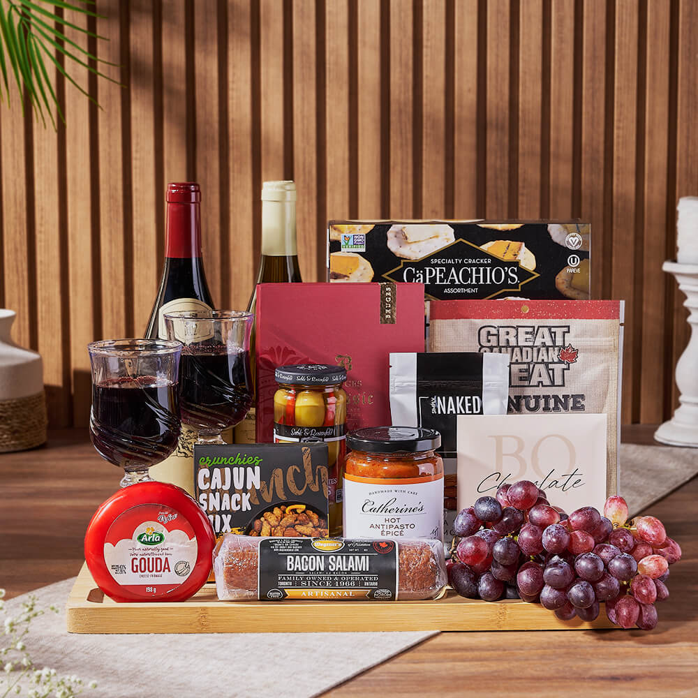Grand Cheese &amp; Wine Gift Basket, wine gift, wine, charcuterie gift, charcuterie, cheese gift, cheese, fruit gift, fruit, Rhode Island delivery