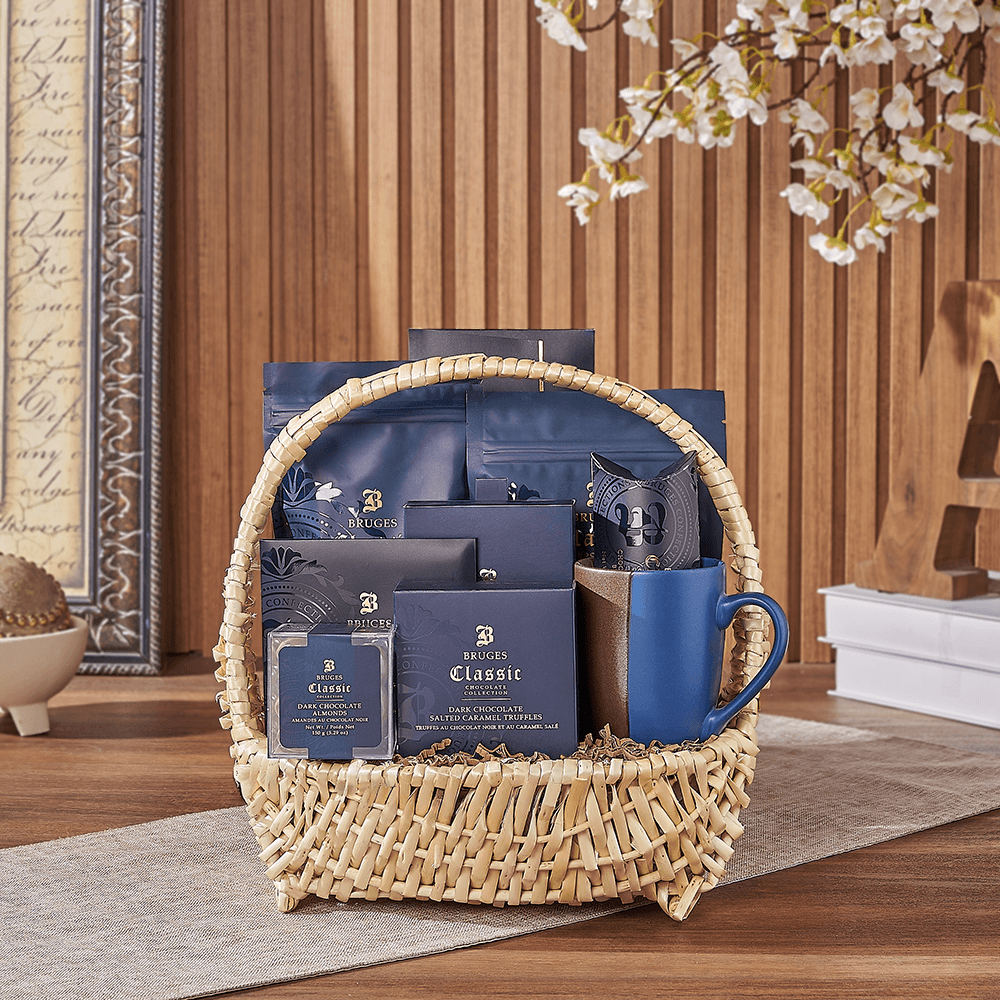 Halal Chocolate Basket Featuring Mug – how the gift is presented