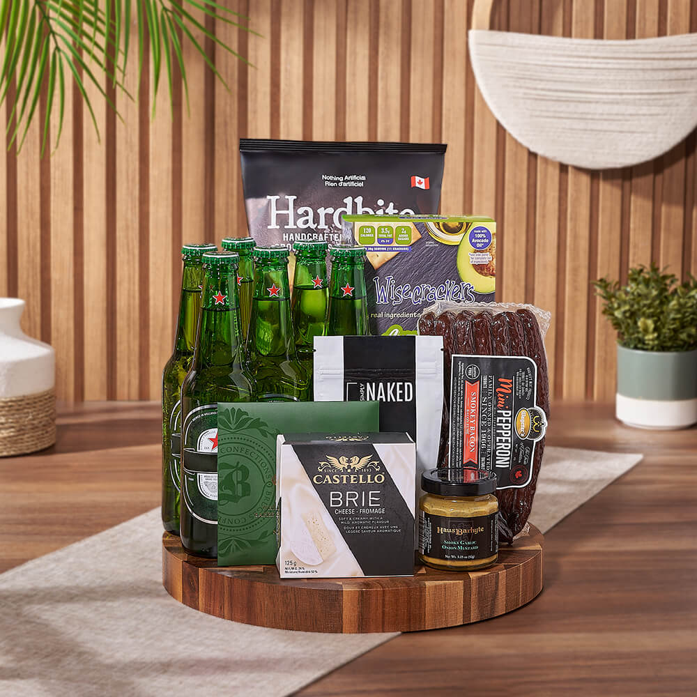 Heineken Beer &amp; Snacks Basket, beer gift, beer, Heineken gift, Heineken, charcuterie gift, charcuterie, Rhode Island delivery