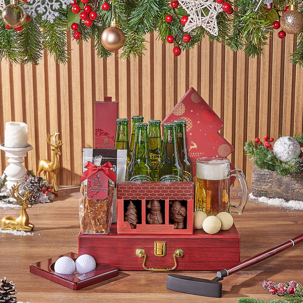 Holiday Beer &amp; Snacks Gift Basket, beer gift, beer, chocolate gift, chocolate, golf gift, golf, christmas gift, christmas, Rhode Island delivery