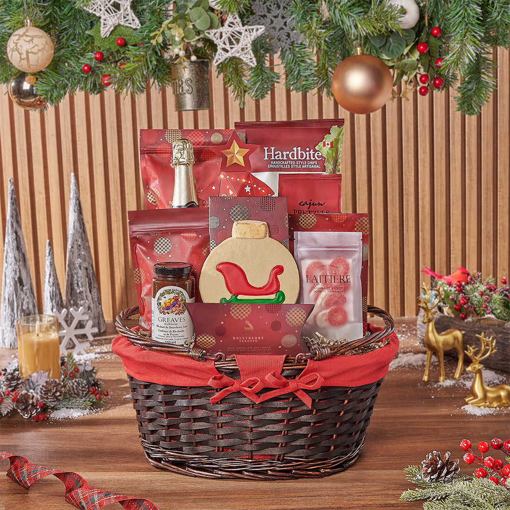 Holiday Champagne &amp; Snack Basket, champagne gift, champagne, sparkling wine gift, sparkling wine, christmas gift, christmas, Rhode Island delivery