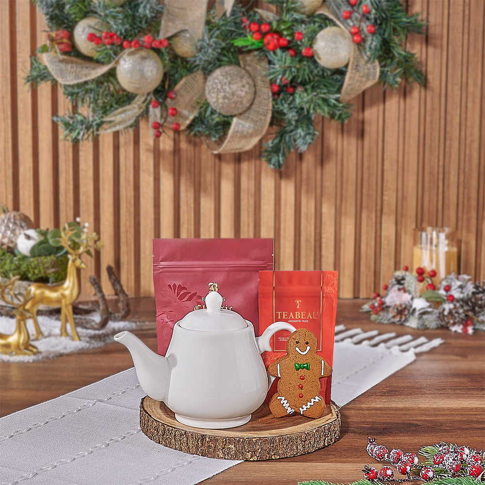 Holiday Tea &amp; Cookies Gift Basket from Rhode Island Baskets - Tea Gift Set - Rhode Island Delivery