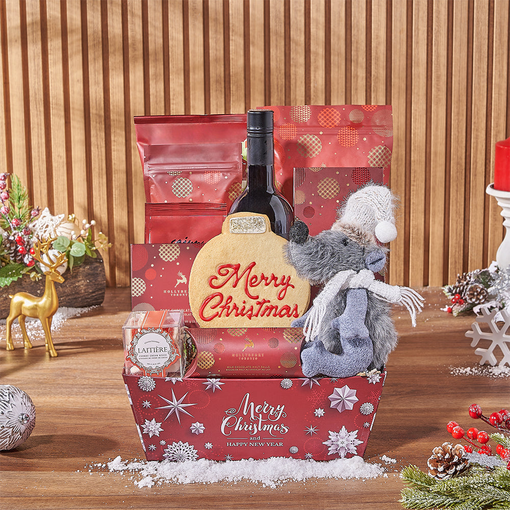 Holiday Treats &amp; Wine Gift Basket from Rhode Island Baskets - Wine Gift Set - Rhode Island Delivery