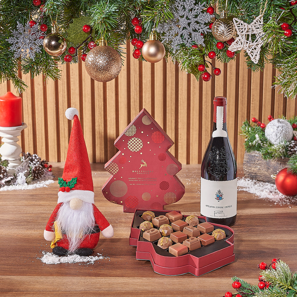 Holiday Wine &amp; Santa Gift Basket, wine gift, wine, chocolate, gift, chocolate, Christmas gift, christmas, Rhode Island delivery