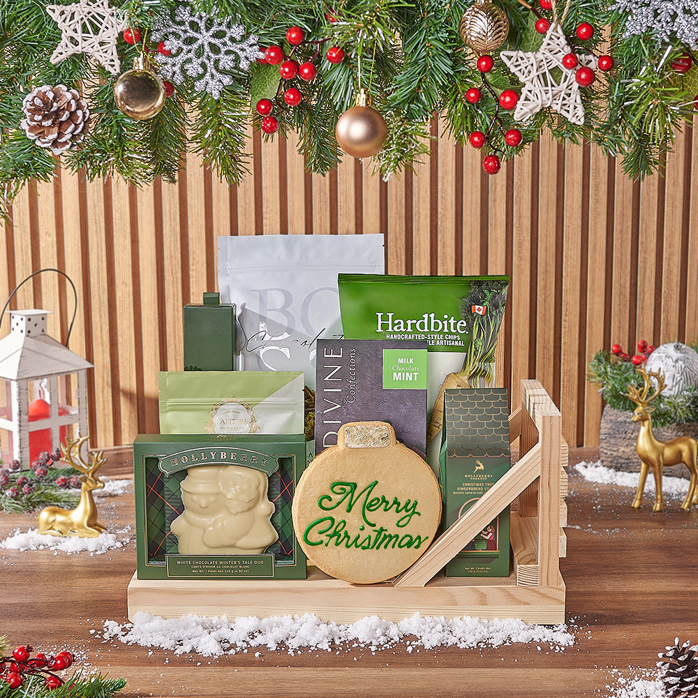 Holiday White Chocolate Cookie Sleigh – how the gift is presented