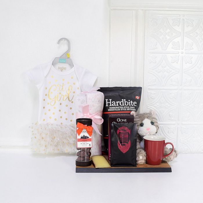 Baby Girl Coffee and Treats Basket – how the gift is presented