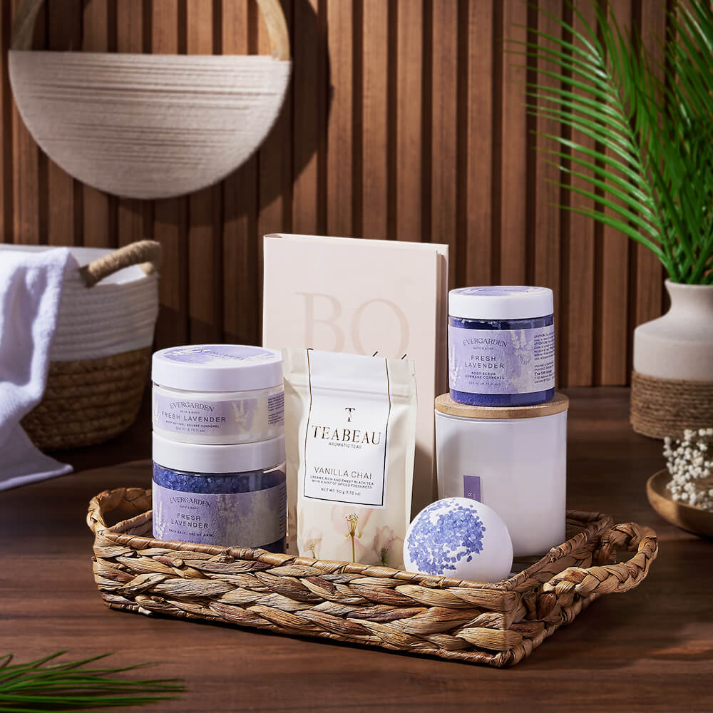 Lavender and Tea Spa Crate, spa gift, spa, bath &amp; body gift, bath &amp; body, tea gift, tea, Rhode Island delivery
