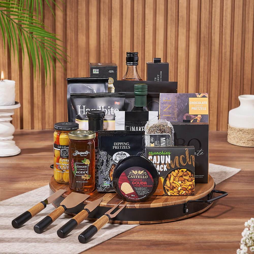 Liquor &amp; Cheese Platter Gift Set from Rhode Island Baskets - Liquor Gift Basket - Rhode Island Delivery