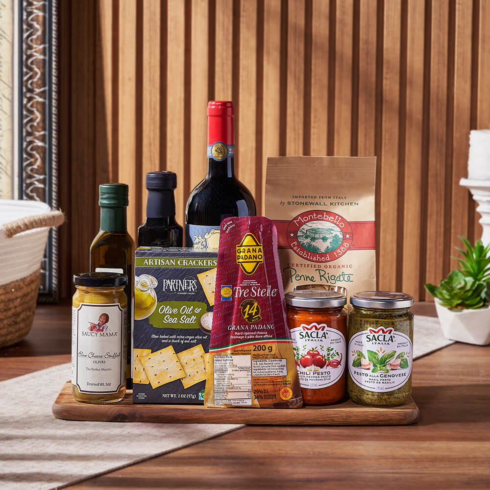 Wine and Italian Snack Gift – how the gift is presented