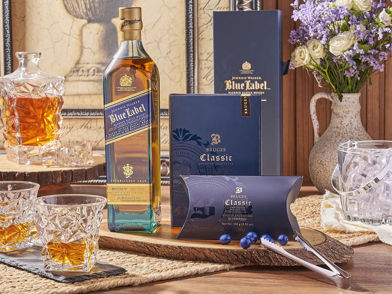 Premium whiskey and chocolate gift arrangement for customers sending gifts to recipients in Rhode Island.