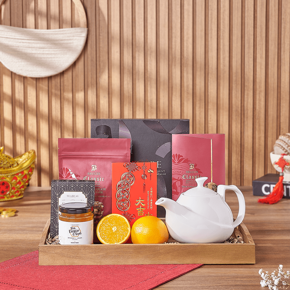 Lucky Tea Time Gift Tray, chinese new year gift, chinese new year, lunar new year gift, lunar new year, tea gift, tea, Rhode Island delivery