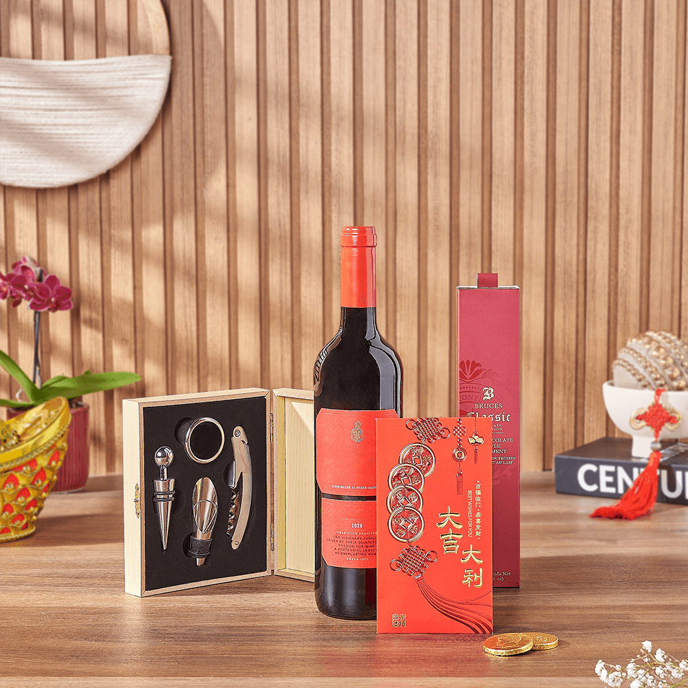 Lucky Wine & Chocolate Gift Set, chinese new year gift, chinese new year, lunar new year gift, lunar new year, Rhode Island delivery