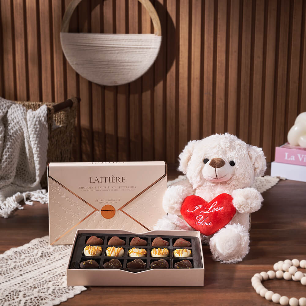Luxury Truffle &amp; Bear Gift Set from Rhode Island Baskets - Chocolate Gift Basket - Rhode Island Delivery