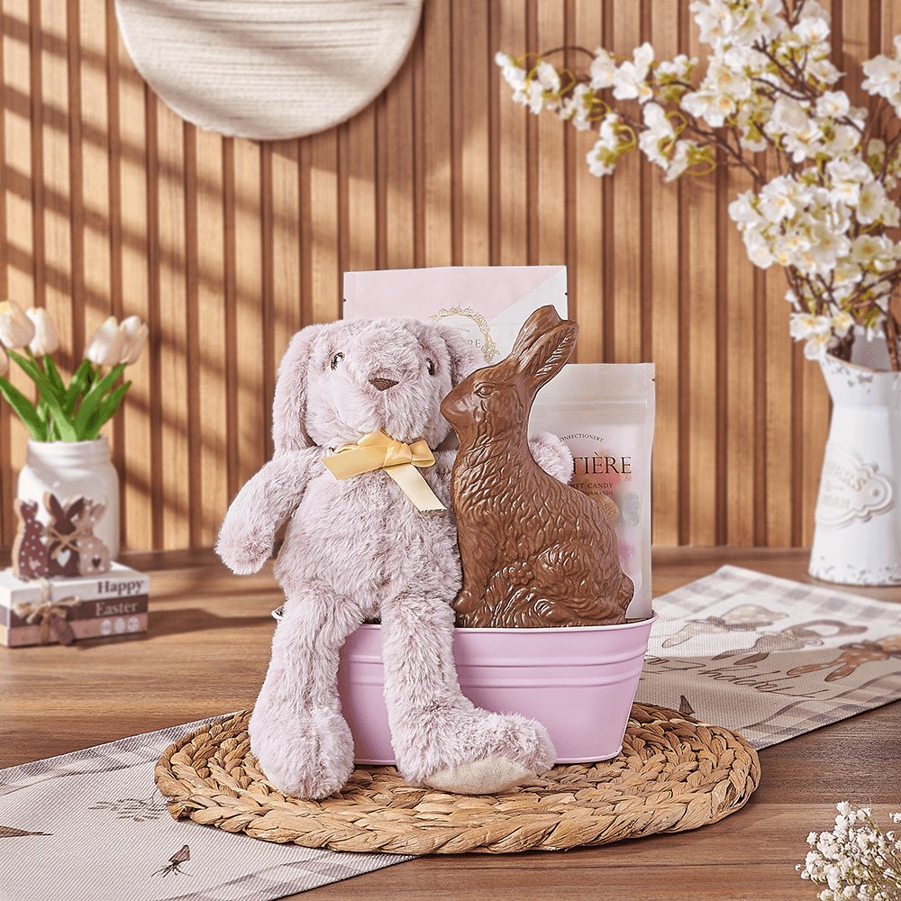 Pink Easter Bunny Gift Basket, chocolate gift, chocolate, easter gift, easter, Rhode Island delivery
