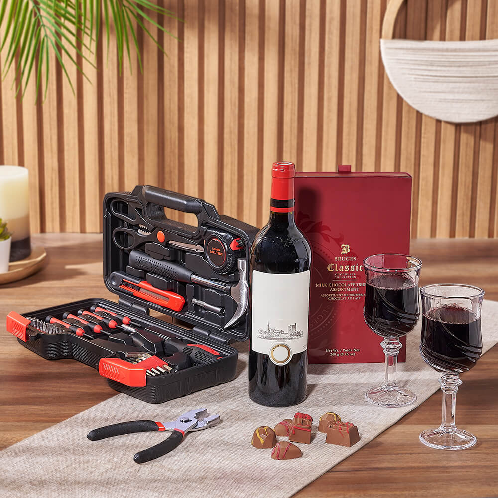 Practical Wine &amp; Tool Gift, wine gift, wine, tool gift, tools, chocolate gift, chocolate, Rhode Island delivery