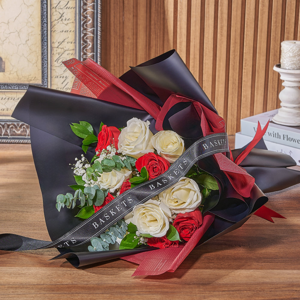 Red &amp; White Rose Bouquet, rose gift, rose, flower gift, flower, bouquet gift, bouquet, Rhode Island delivery
