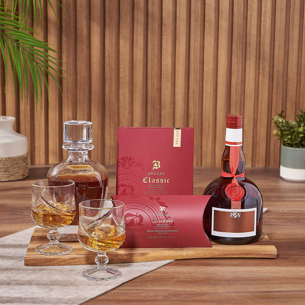 Refined Decanter &amp; Liquor Gift Set, liquor gift, liquor, decanter gift, decanter, chocolate gift, chocolate, Rhode Island delivery