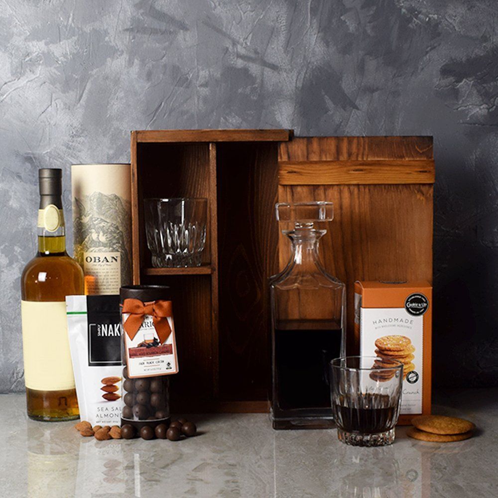 The Rustic Decanter Whiskey Set from Rhode Island Baskets - Liquor Gift Basket - Rhode Island Delivery