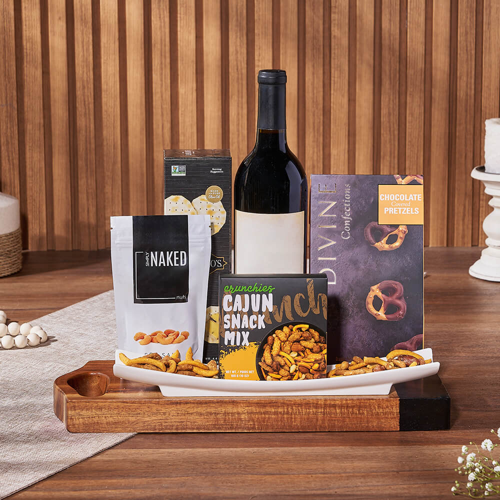 The Salty Snack &amp;amp; Wine Gift Set is a delicious gift filled with gourmet goodies - Rhode Island Baskets