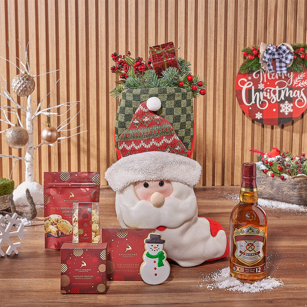 Santa Stocking &amp; Liquor Gift Set, liquor gift, liquor, Christmas gift, Christmas, chocolate gift, chocolate, cookie gift, cookie, Rhode Island delivery
