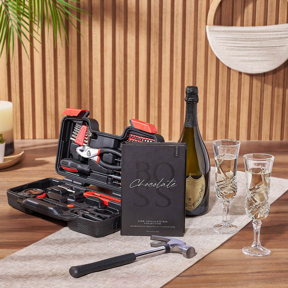 Sensible Champagne &amp; Tool Gift, champagne gift, champagne, sparkling wine gift, sparkling wine, chocolate gift, chocolate, tool gift, tools, Rhode Island delivery