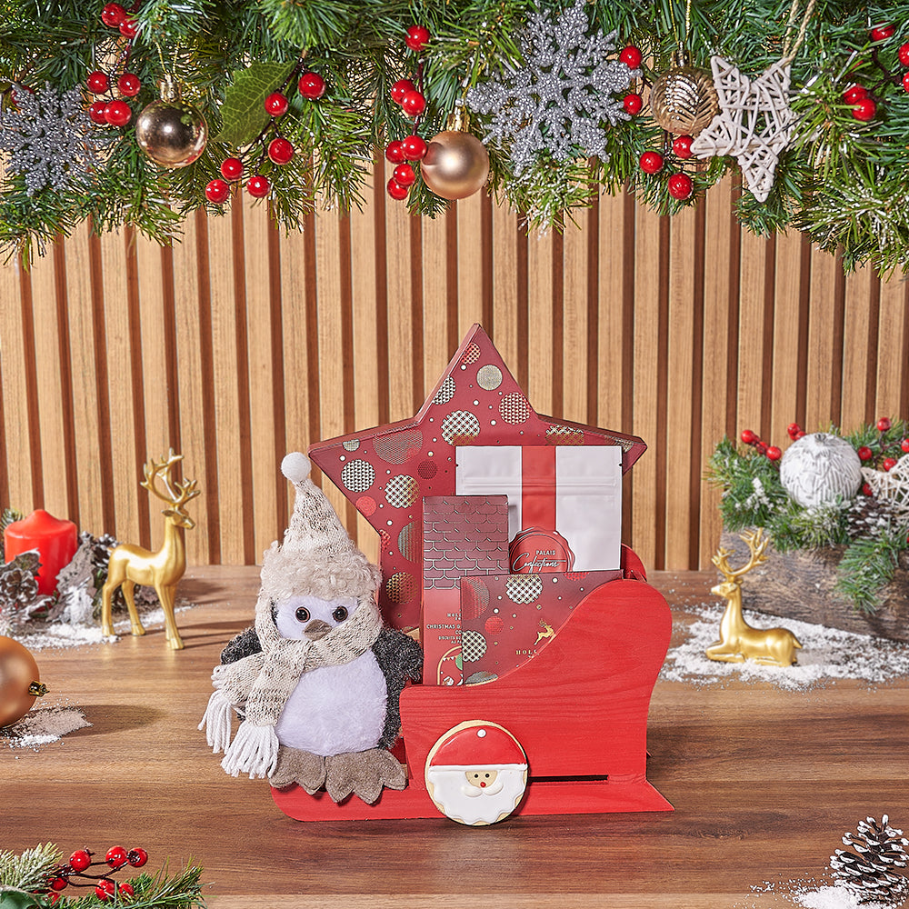 Holiday Chocolate and Cookie Sled Gift – how the gift is presented