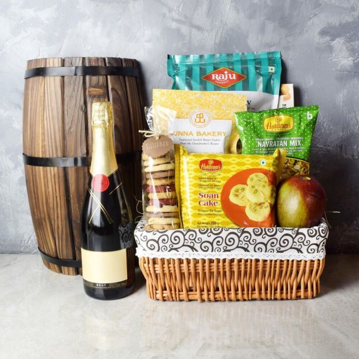 Premium Champagne Gift Basket with Assorted Treats for Diwali – how the gift is presented