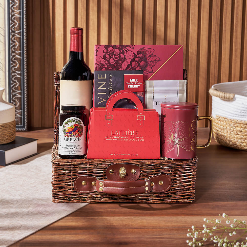 Tea &amp; Sweets Wine Basket from Rhode Island Baskets - Wine Gift Set - Rhode Island Delivery