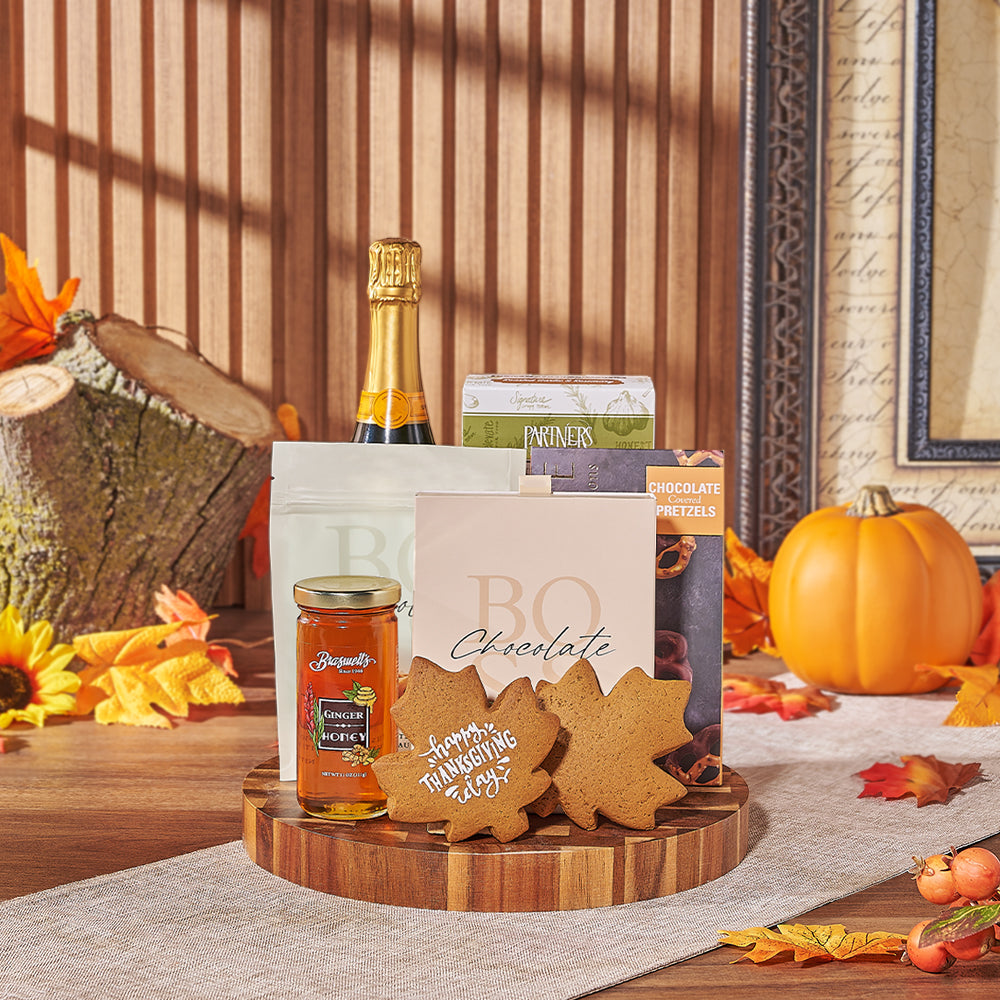 Thanksgiving Celebration &amp; Treats Basket from Rhode Island Baskets - Champagne Gift Set - Rhode Island Delivery