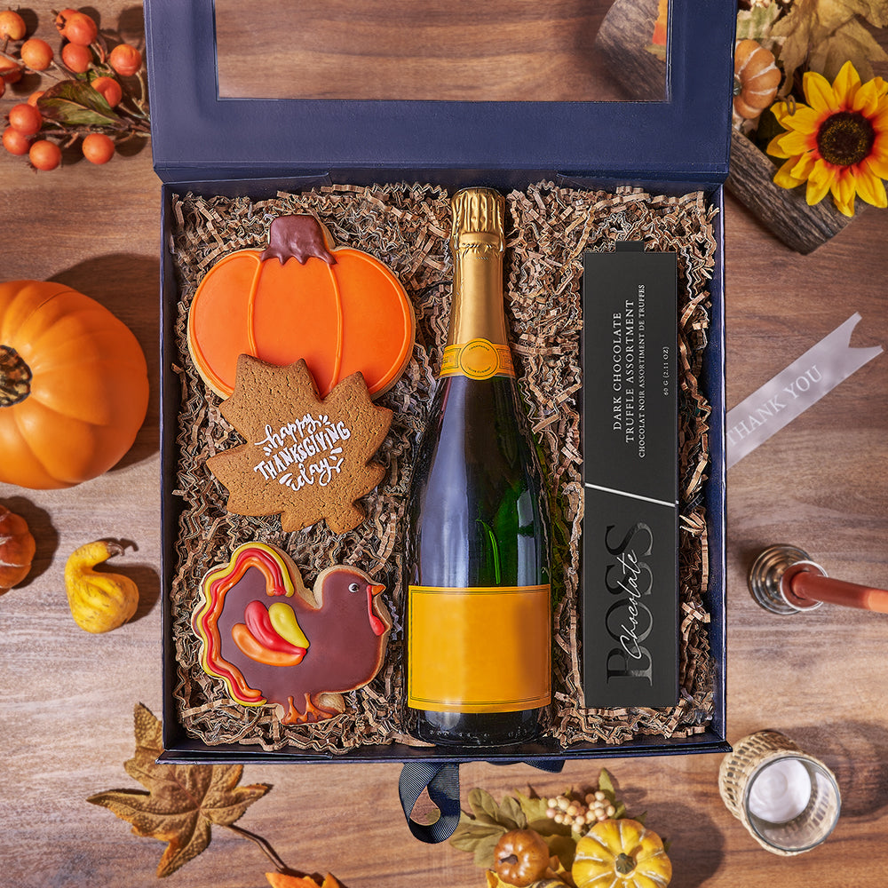 Thanksgiving Champagne &amp; Treat Box, champagne gift, champagne, sparkling wine gift, sparkling wine, cookie gift, cookie, thanksgiving gift, thanksgiving, Rhode Island delivery