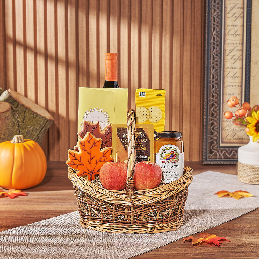 Thanksgiving Fruit &amp; Wine Basket from Rhode Island Baskets - Wine Gift Set - Rhode Island Delivery