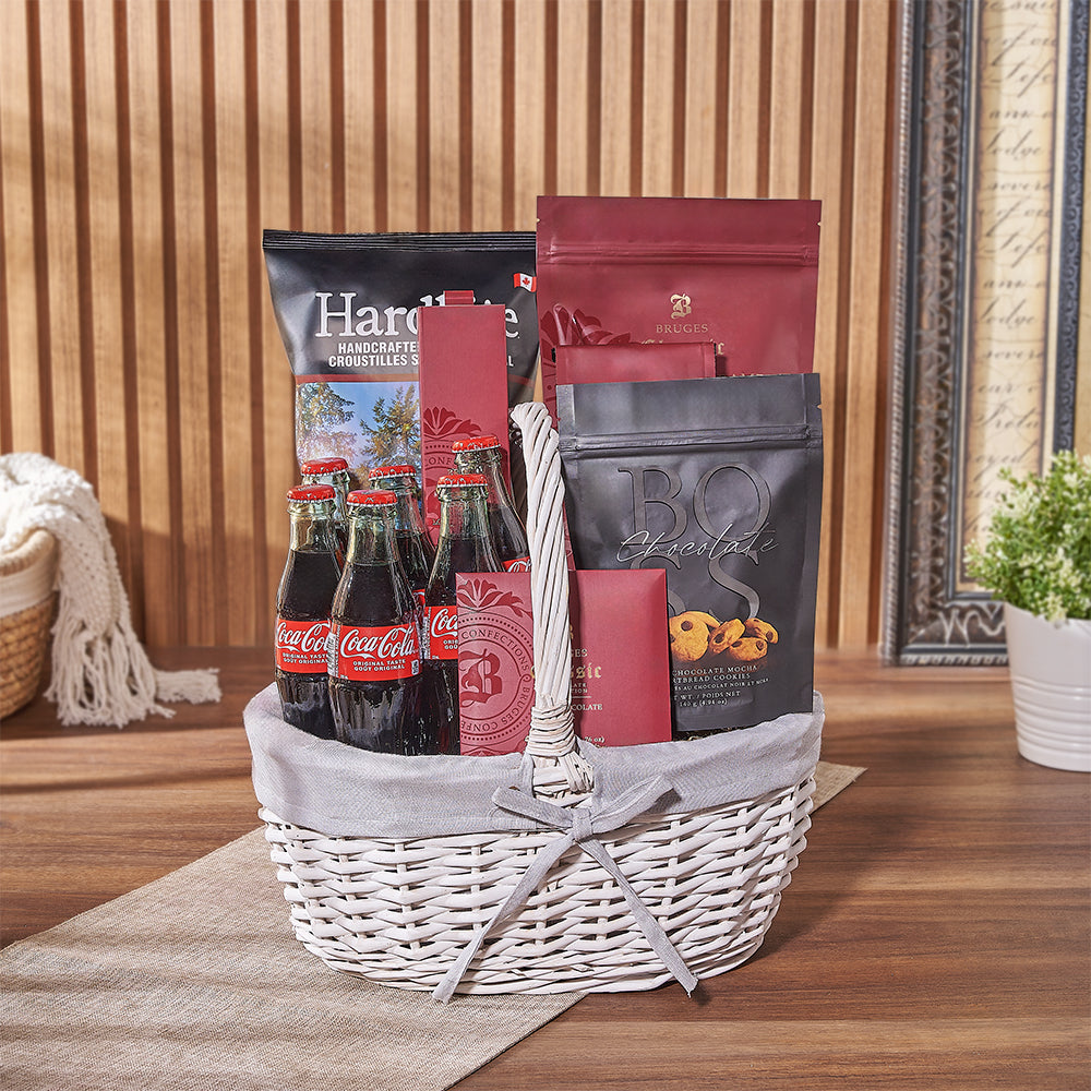 Assorted Snacks with Coca-Cola Basket – how the gift is presented